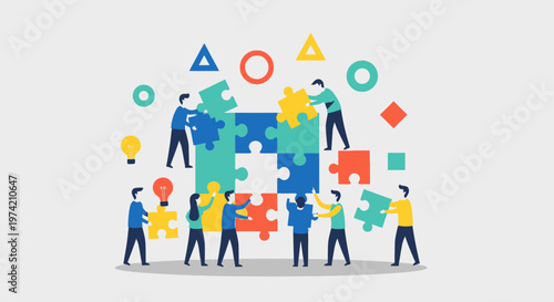 Teamwork assembling puzzle pieces, collaboration, business strategy, problem solving, innovation, success