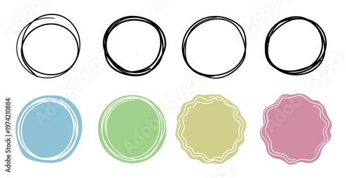 Hand Drawn Circle Frames Set – Sketch Round Borders, Doodle Badges and Scribble Shapes Collection