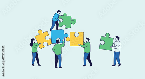 Teamwork building puzzle, collaboration, strategy, connection, success, business concept