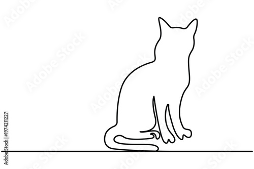 Cat continuous one line drawing minimalist outline vector illustration isolated on white background.Minimalist cat continuous line drawing simple outline.Single line cat drawing elegant design.