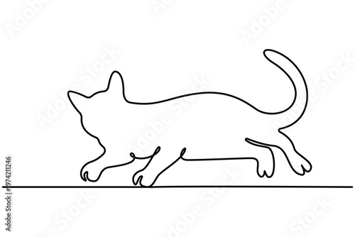 Cat continuous one line drawing minimalist outline vector illustration isolated on white background.Minimalist cat continuous line drawing simple outline.Single line cat drawing elegant design.