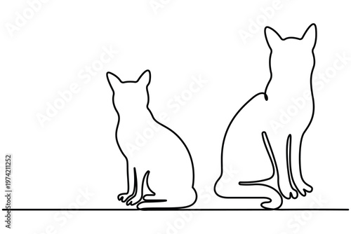 Cat continuous one line drawing minimalist outline vector illustration isolated on white background.Minimalist cat continuous line drawing simple outline.Single line cat drawing elegant design.