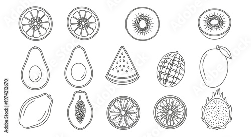 Variety of fruit slices and halves.