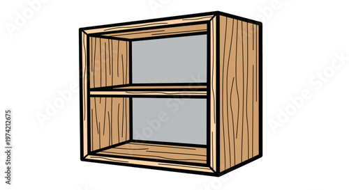 Wooden cabinet with two shelves inside.