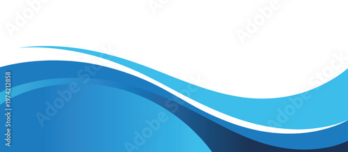 Abstract blue wave shapes flowing smoothly on white background, symbolizing water air currents, motion, fluidity, and modern design