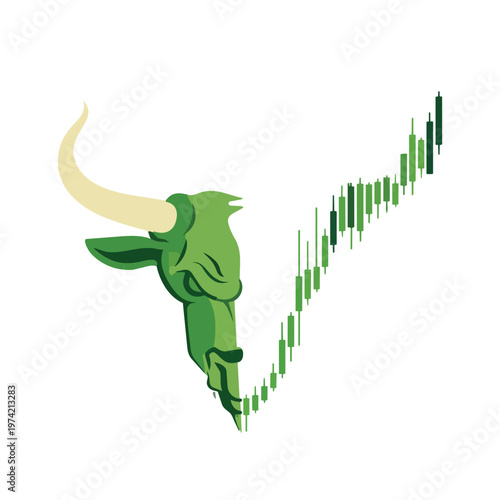 Green Bull Head with Candlestick Chart Bull Market