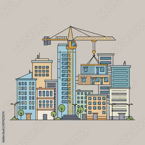 Modern City Construction: Crane Lifting Modular Building Unit