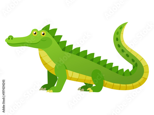 Crocodile standing on white background cartoon illustration