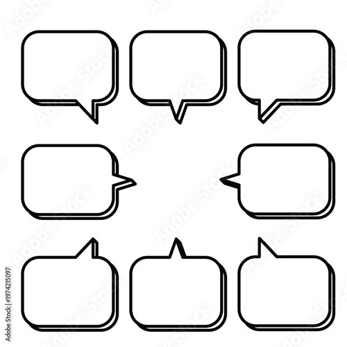 どんなデザインにも馴染みやすい角が丸い長方形の吹き出しセット