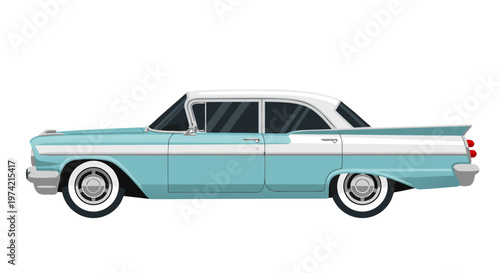 Vintage classic car shown in side profile on white background