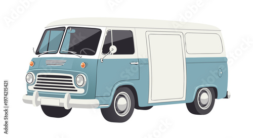 Vintage panel van illustrated parked facing left on white
