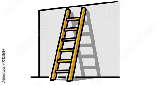 Wooden ladder leaning on wall indoors.