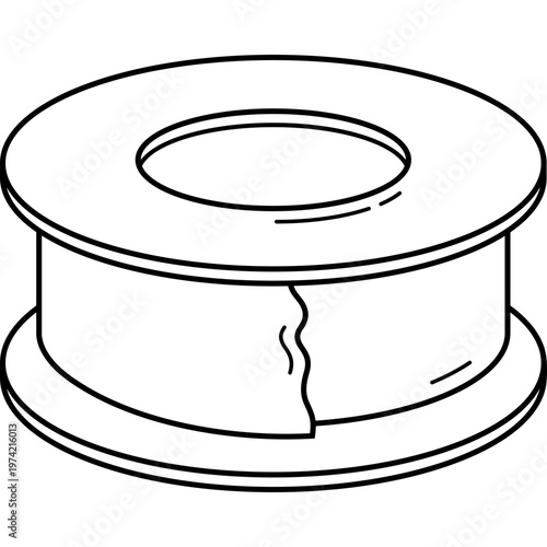 Industrial thread sealant tape roll for pipe connections and leak prevention. Vector outline icon.