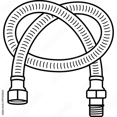 Flexible tap connector hose for mixer faucet water supply in kitchen or bathroom. Vector outline icon.
