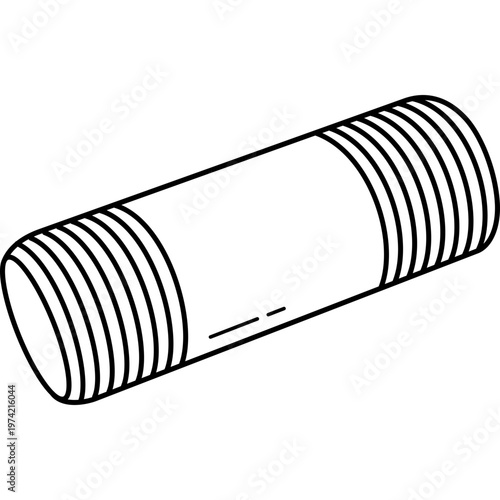 Male barrel nipple pipe fitting with threaded ends for plumbing and industrial systems. Vector outline icon.