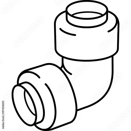 90 degree push-fit elbow fitting for quick pipe installation in water supply and plumbing systems. Vector outline icon.