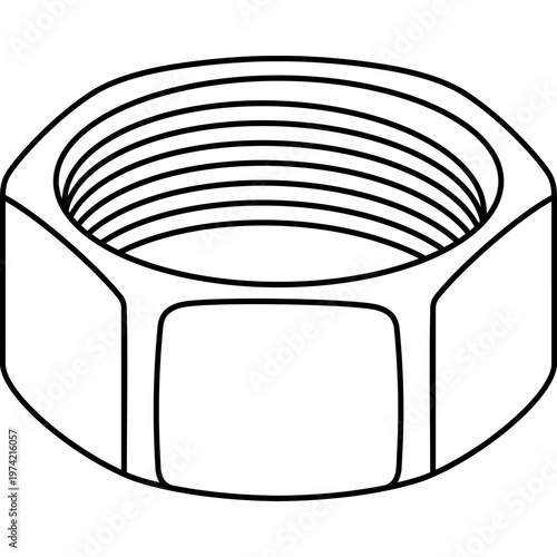 Hexagonal female threaded pipe cap for sealing and ending water supply lines. Vector outline icon.
