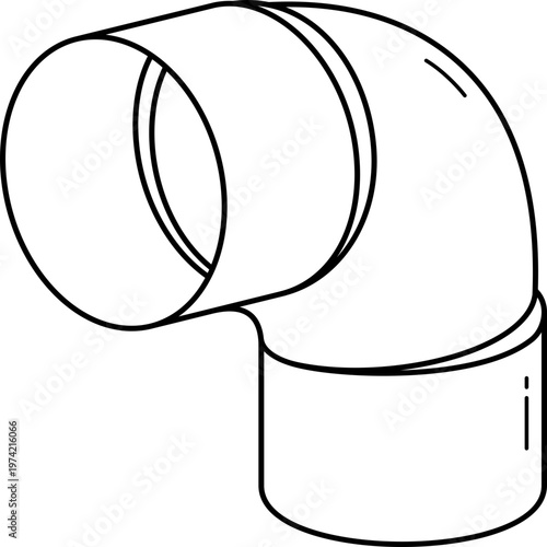 90 degree pipe elbow fitting for soldered plumbing connections and water supply. Vector outline icon.