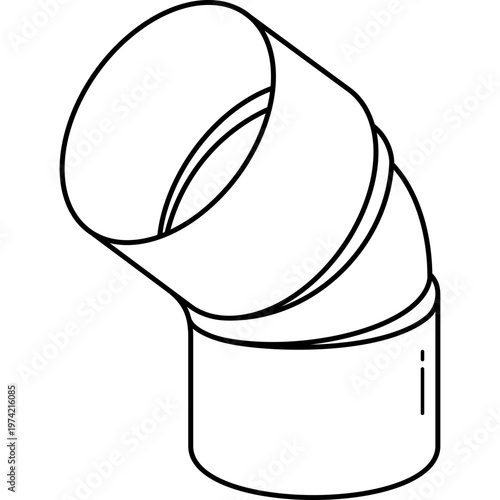 Pipe elbow fitting for soldered plumbing connections and water supply systems. Vector outline icon.
