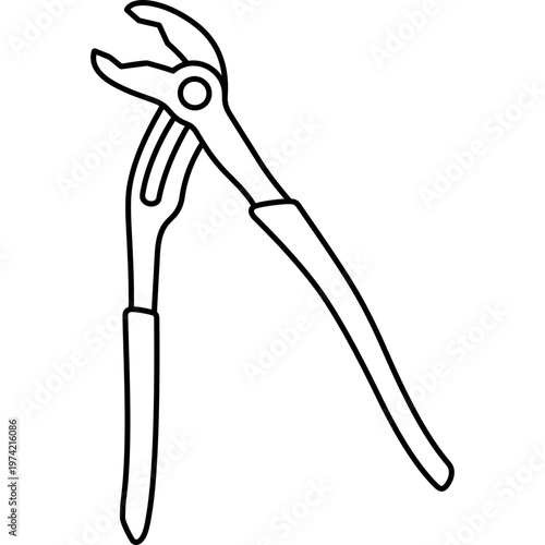 Adjustable water pump pliers for plumbing repairs and hardware maintenance work. Vector outline icon.