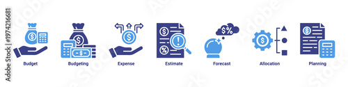 Budget Planning web banner icon vector illustration with icons of Budget,Budgeting,Expense,Estimate,Forecast,Allocation and Planning