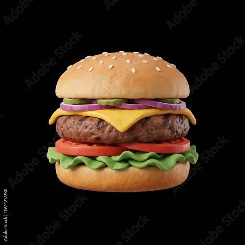 Delicious cheeseburger in a modern fast food setting with bun lettuce tomato
