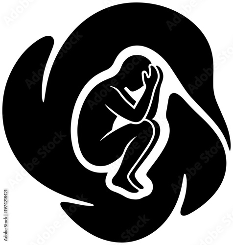 Person in contemplation surrounded by swirling abstract design