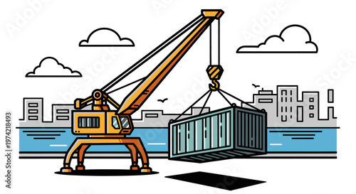 Large crane lifting a shipping container.
