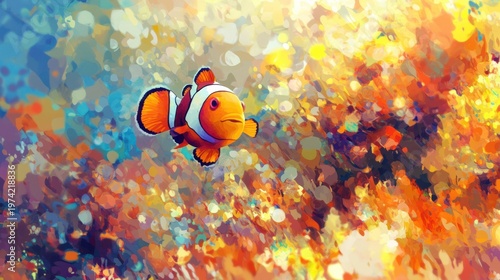 Clownfish Swimming Among Vibrant Coral Reef