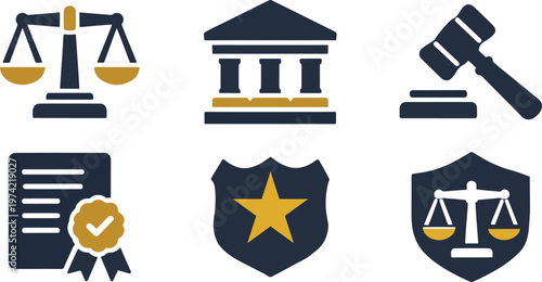 Legal system icons justice law and protection a comprehensive visual representation
