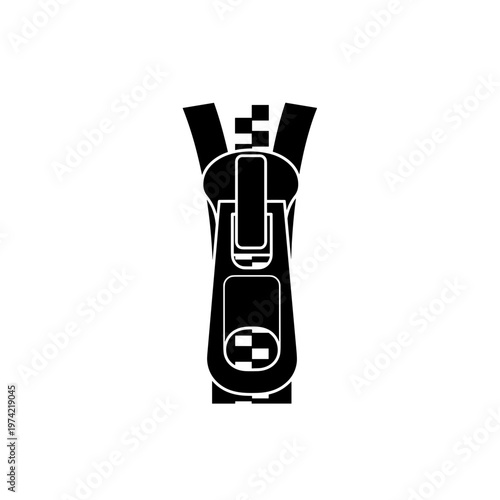 Black zipper slider illustration on an isolated white background, showcasing detailed design elements and minimalist style