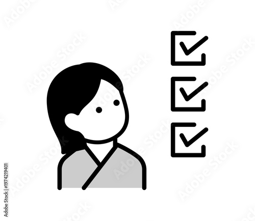 健康診断を受ける女性とチェックリストのイラスト