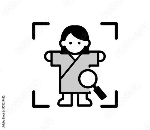 人間ドックを受ける女性の全身スキャンイラスト