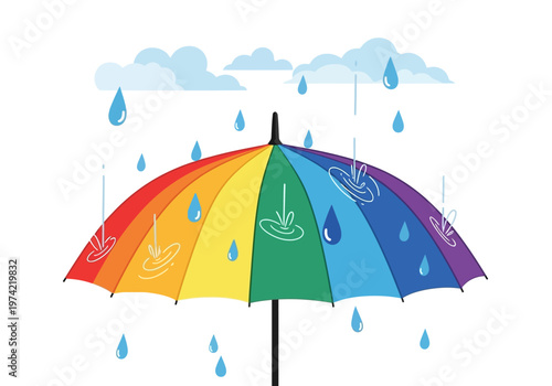 Rainbow umbrella protecting from rain, symbolizing LGBTQ+ pride and inclusivity