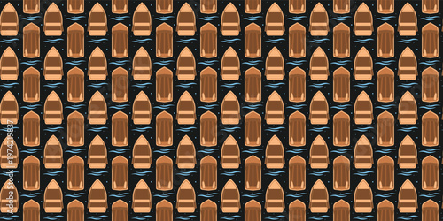 Repeating pattern with rowboats for wrapping paper and outdoor design. Pattern of wooden boats
