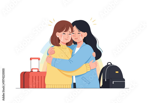 A heartwarming scene of two women embracing, possibly an LGBT couple sharing a moment of joy or farewell