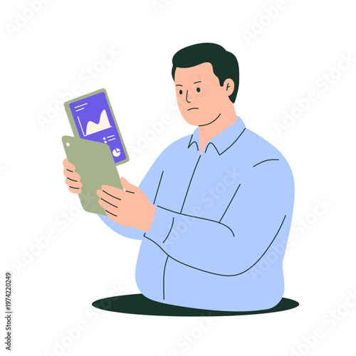 Business man multitasking traffic with tablet illustration