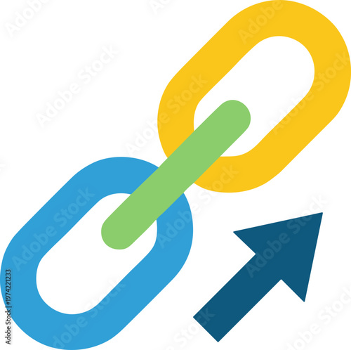 Modern vector illustration of a chain link with an arrow, symbolizing website linking, URL integration, internet connection, and digital content networking