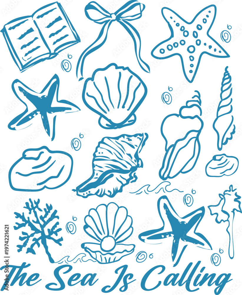 Fototapeta premium Book Girl Summer Seashell Coquette Beach Shirt Design