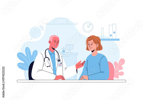 Doctor and patient consultation for medical advice and diagnosis in a clinic
