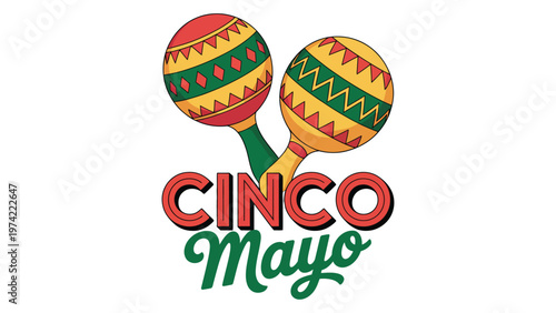 Cinco de mayo typography with colorful maracas festive mexican celebration design symbolizing culture music tradition and vibrant holiday spirit