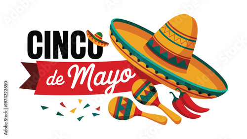 Cinco de mayo celebration design with sombrero maracas chili pepper and festive typography colorful mexican holiday banner symbolizing culture tradition
