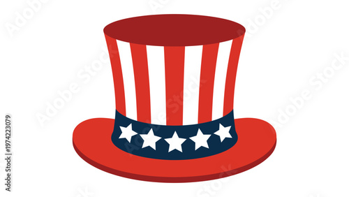 Patriotic uncle sam hat illustration with american flag colors stars and stripes symbolizing usa identity freedom independence and national pride concept