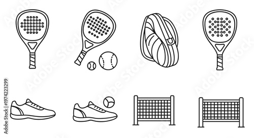 Tennis icons, racket and court graphics, sports illustrations, athletic equipment
