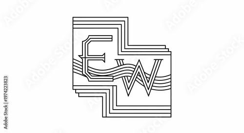 Stylized E and W monogram in Art Deco line art style