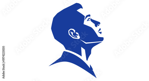 Stylized blue man head profile looking up
