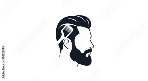 Stylish man profile haircut with beard and comb design