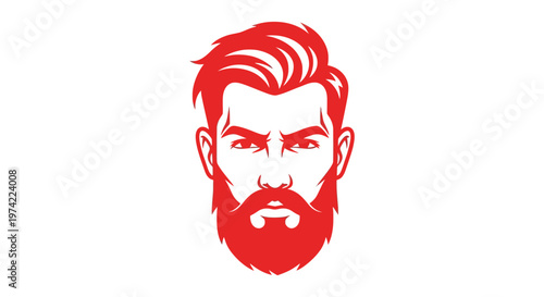 Red bearded man's face icon with modern hairstyle