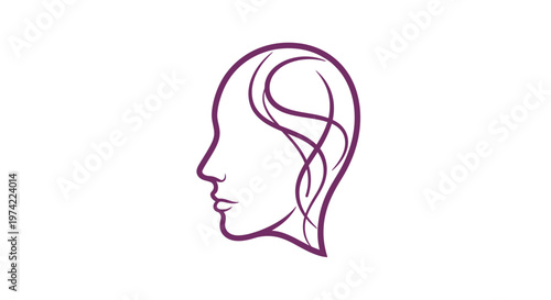 Purple human head silhouette with abstract brain lines