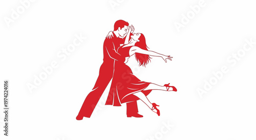 Passionate couple dancing tango or salsa in red illustration